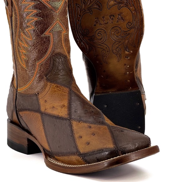 Men’s Genuine Ostrich Patchwork – Square Toe - Picture 5 of 5